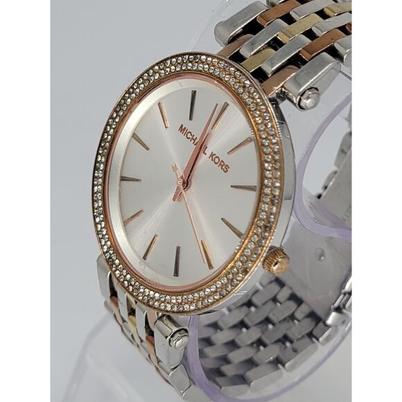 Michael Kors Darci Tri-Tone Steel Crystal Silver Dial Ladies Quartz Watch MK3203 - Picture 1 of 9